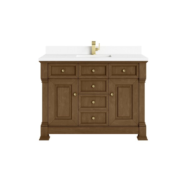 James Martin Vanities Brookfield 48 in Single Vanity, Honey Oak w/ Single Hole 3 CM White Zeus Silestone Top & Backsplash 547-V48-HNO-1WZ - main