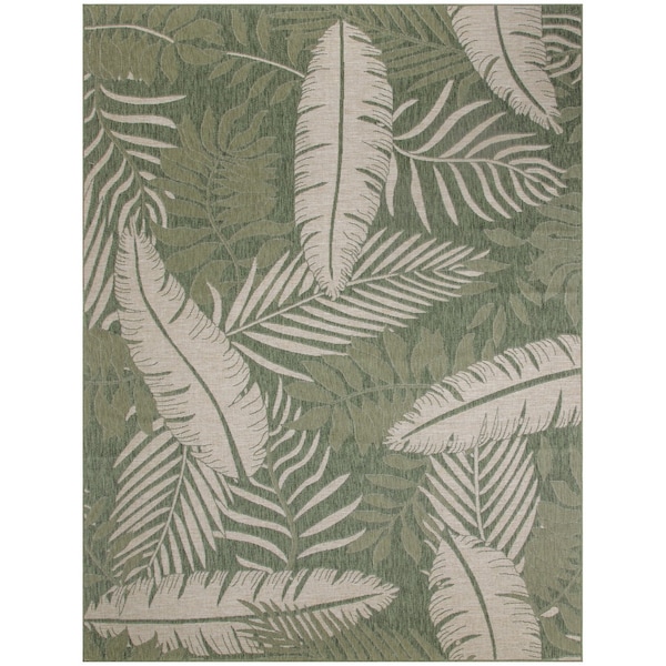 Homeroots 9' X 12' Ivory And Green Palm Leaf Indoor Outdoor Area Rug 551452 - main