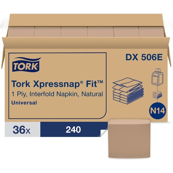 Tork X506E, XPRESSNAP FIT INTERFOLD DISPENSER NAPKINS, 1-PLY, 6.5 X 8.39, NATURAL, 240PK DX506E - main