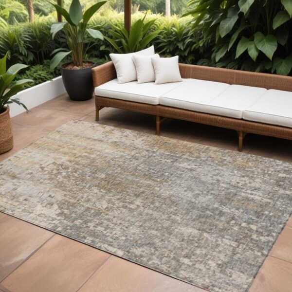Homeroots 10' X 14' Beige Gray And Taupe Abstract Washable Indoor Outdoor Area Rug 577228 - main