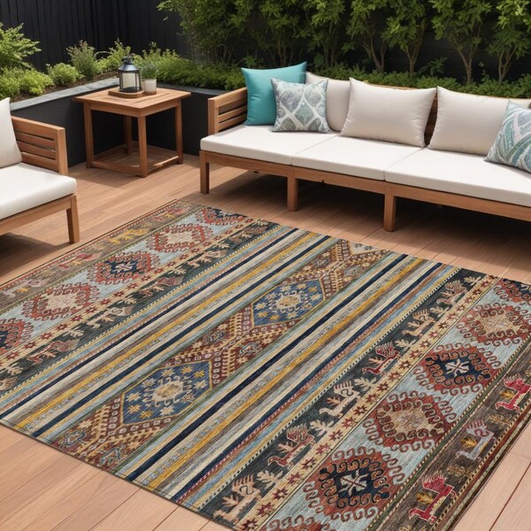 Homeroots 9' X 12' Rust Gray And Gold Tribal Washable Indoor Outdoor Area Rug 615420 - main