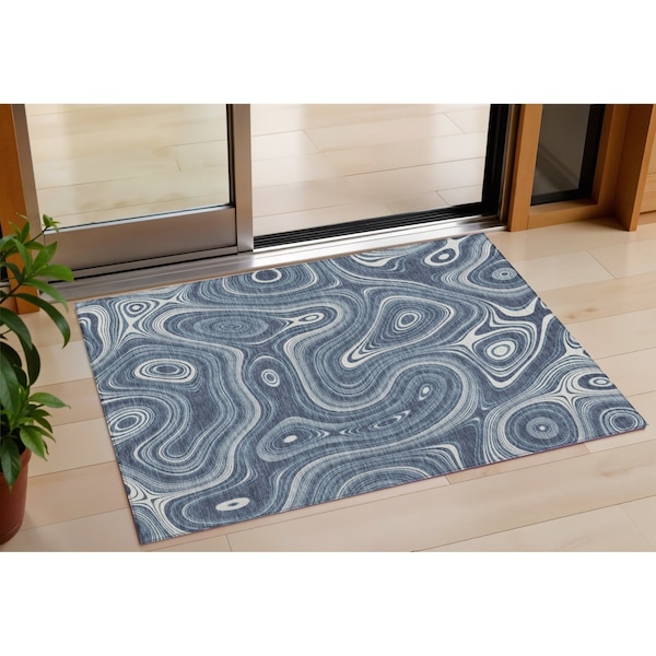 Homeroots 3' X 5' Blue And Ivory Geometric Washable Indoor Outdoor Area Rug 631377 - main