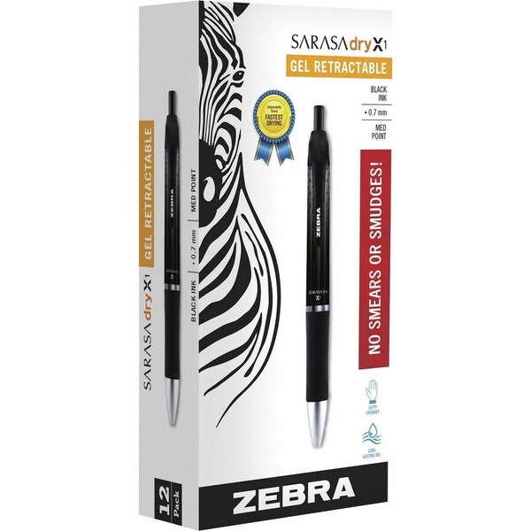 Zebra Pen Zebra SARASA dry X1 Retractable Gel Pen - Retractable - Black Dry, Gel-based Ink - 1 Dozen 45610 - main
