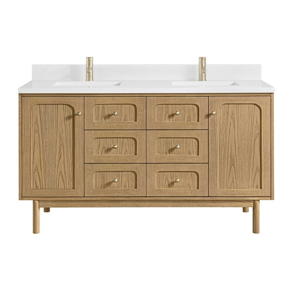 James Martin Vanities 60 in. Double Vanity, Light Natural Oak, w/Single Hole 3 CM White Zeus Quartz Top & Backsplash 545-V60D-LNO-1WZ - main