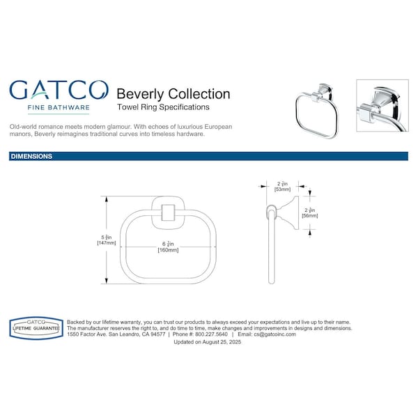 Gatco Beverly Towel Ring, Polished Nickel 5512PN - main