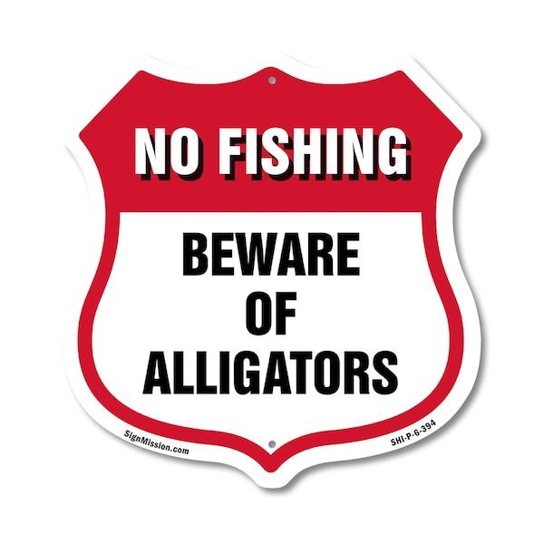 Signmission No Fishing Shield Sign Beware Of Alligat, 6 Inch X 6 Inch, Plastic Sign SHI-P-6-394 - main