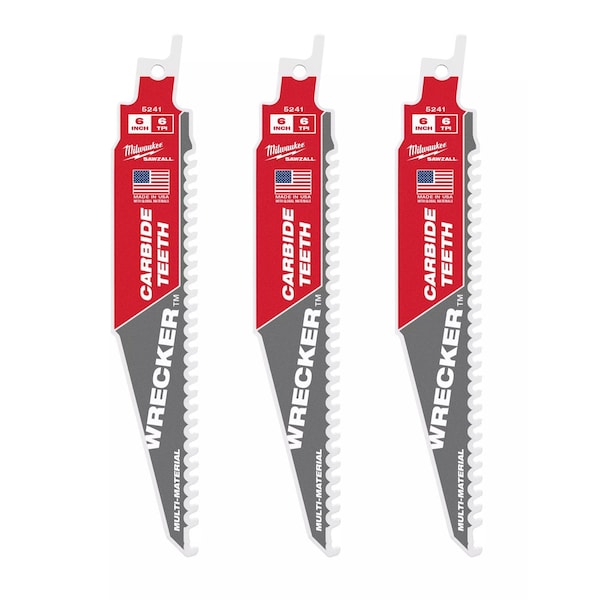 Milwaukee Tool 6 in x 6 TPI Reciprocating Saw Blade, 3 PK 48-00-5341 - main