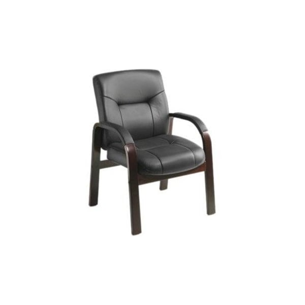Boss Office Products Boss Reception Guest Chair with Arms - Leather - Black B8909 - main