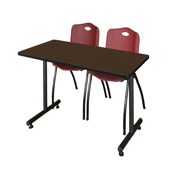 Regency Kobe T-Base Training Seminar Table W/ 2 M Stack Chairs, 48 in W, 30 in L, Neo Walnut MKTRCT4830NW47BY - main