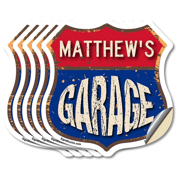 Signmission Matthew's Garage, 6 inch X 6 inch, Vinyl Decal, 5PK SHI-D-5PACK-6-383-MATTHEW - main