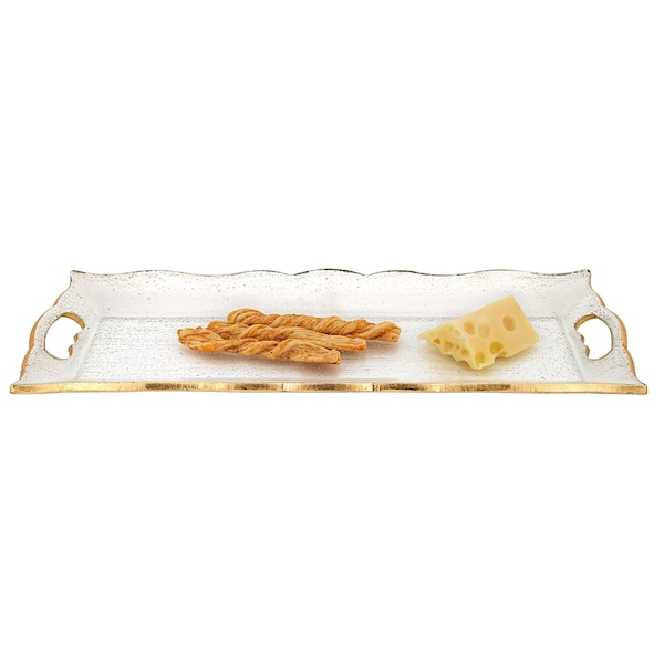 Homeroots 20in Clear And Gold Seeded Glass Serving Tray With Handles 375753 - main