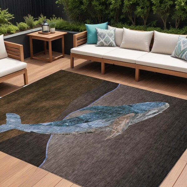 Homeroots 9' X 12' Brown And Denim Blue Animal Print Washable Indoor Outdoor Area Rug 630961 - main
