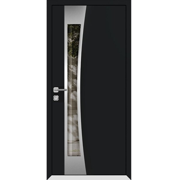 Vdomdoors Aluminum Door Cynex 6116 Black Entry Steel Metal Modern Painted W36xH80 Left Inswing CYNEX6116EXD-BLK-W36xH80-LH-I - main