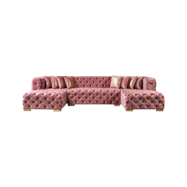 Homeroots Tufted Pink Velvet Modular U Shaped Sofa and Chaise Sectional With Toss Pillows 642269 - main
