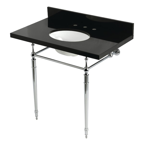 Kingston Brass 36" Black Granite Console Sink with Brass Legs, 8-Inch, 3-Hole, Black Granite/Polished Chrome KVPK3622K81 - main