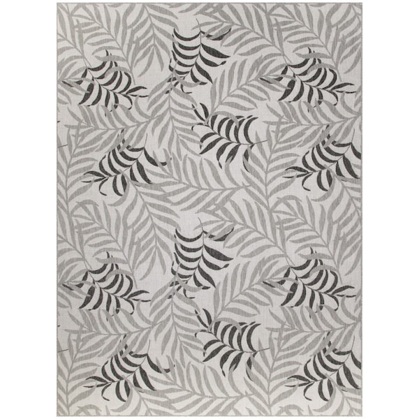 Homeroots 8' X 10' Gray Black And Ivory Palm Leaf Indoor Outdoor Area Rug 550235 - main