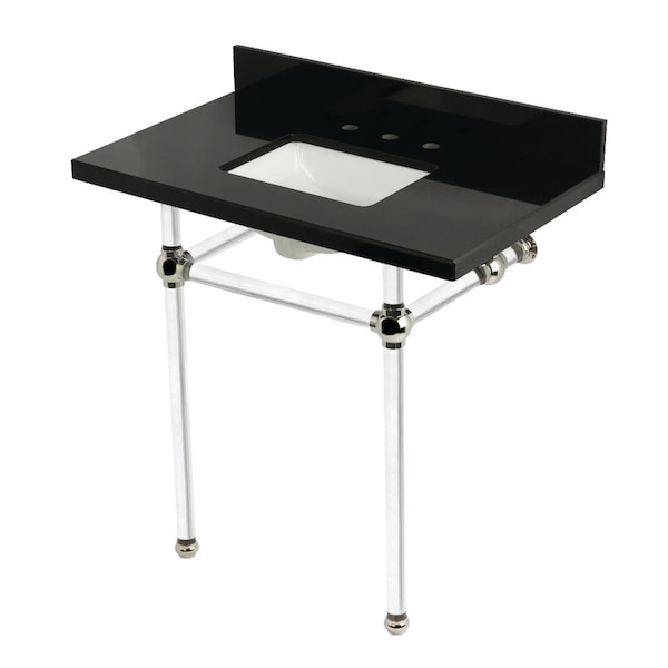 Kingston Brass 36" Black Granite Console Sink with Acrylic Legs, 8-Inch, 3-Hole, Black Granite/Polished Nickel KVPK36KASQ6 - main