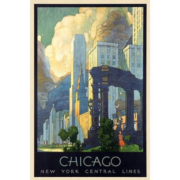 Homeroots 36" X 54" Vintage 1929 Chicago Michigan Ave Travel Poster Wall Art 394335 - main