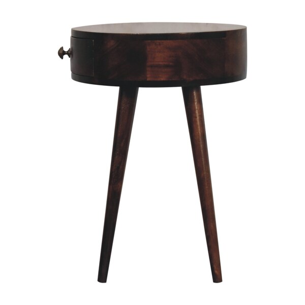 Homeroots 22" Walnut Solid Wood Round One Drawer Nightstand 651545 - main