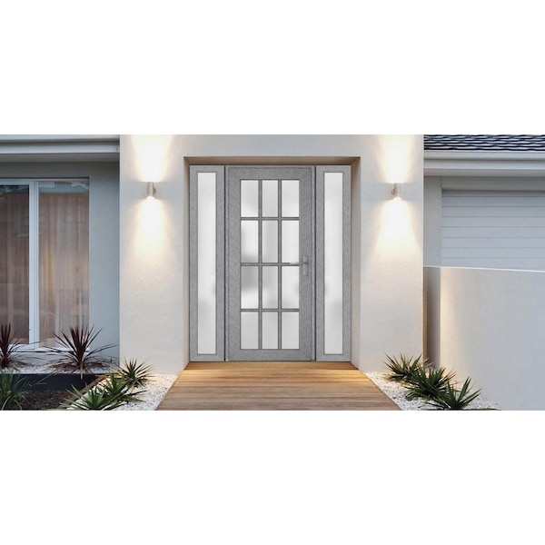 Vdomdoors Front Exterior Prehung FiberGlass Door Frosted Glass / Manux 8312 Grey Ash / 2 Sidelight Exterior W MANUX8312EXD-SS-W14+36+14 x H80-LH - main