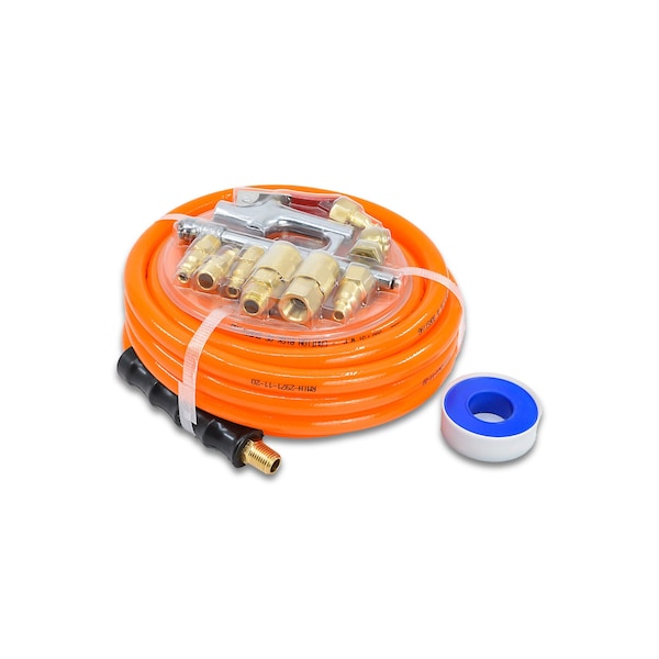 Avagard Avagard PVC Air Hose Assembly 3/8" x 25' w/ 9 Pc Steel Accessory Kit AVGPV3825KIT-9 - main
