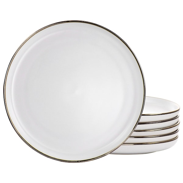 Elama Arthur 6 Piece Stoneware Dinner Plate Set in Matte White with Gold Rim ELM-ARTHUR6D - main