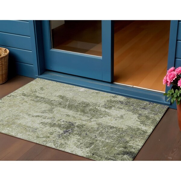 Homeroots 3' X 5' Artichoke Green And Fern Green Abstract Washable Indoor Outdoor Area Rug 609846 - main