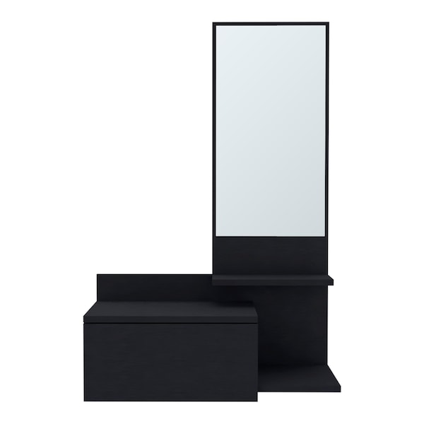 Homeroots 36" Black Wood Wall Mounted Accent Cabinet With Drawer And Mirror 571403 - main