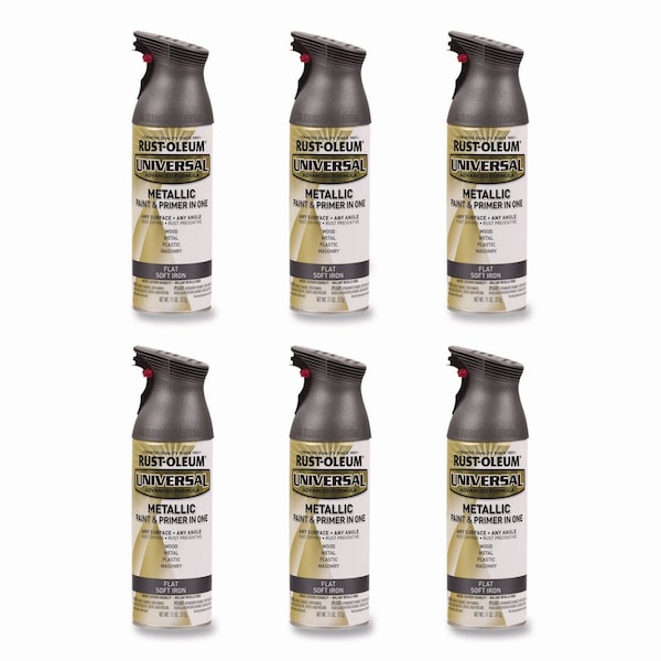 Rust-Oleum Universal Premium Spray Paint, Flat Iron, 12 oz Aerosol Can, 6PK 271473 - main