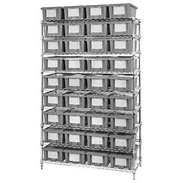 Global Industrial Chrome Wire Shelving With 36 6"H Nest and Stack Shipping Totes Gray, 48x18x74 269013GY - main