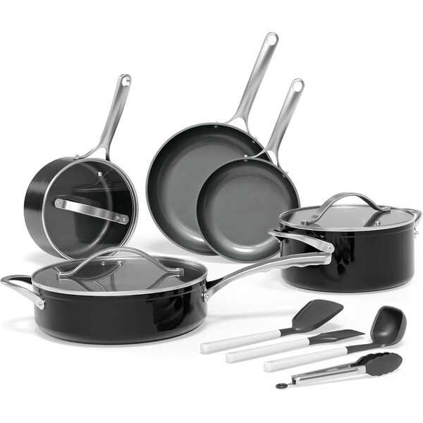 Bakkenmaster Bakken 12-Piece Aluminum Cookware Set, Nonstick, PTFE & PFAS Free, Black, Oven Safe BAKCRMIC8BLK - main