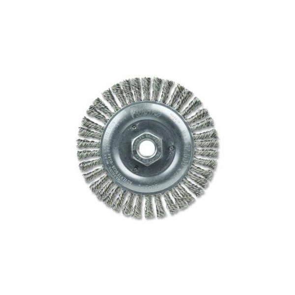Weiler Roughneck Stringer Bead Twist Knot Wire Wheel, 5 in dia x 3/16 in W Face, 0.020 in 804-08806 - main