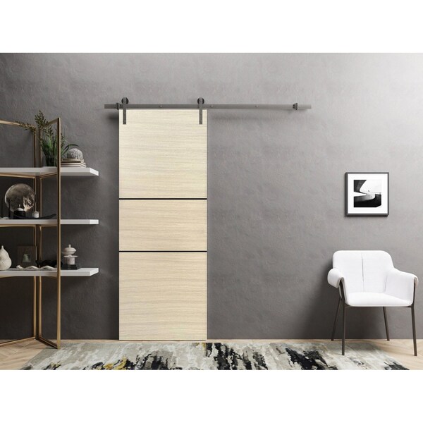 Sartodoors Sliding Barn Door with 6.6ft Hardware, Planum 0014 Natural Veneer and Aluminum Strips, Rail Hangers PLANUM0014BD-S-SHP-2884 - main
