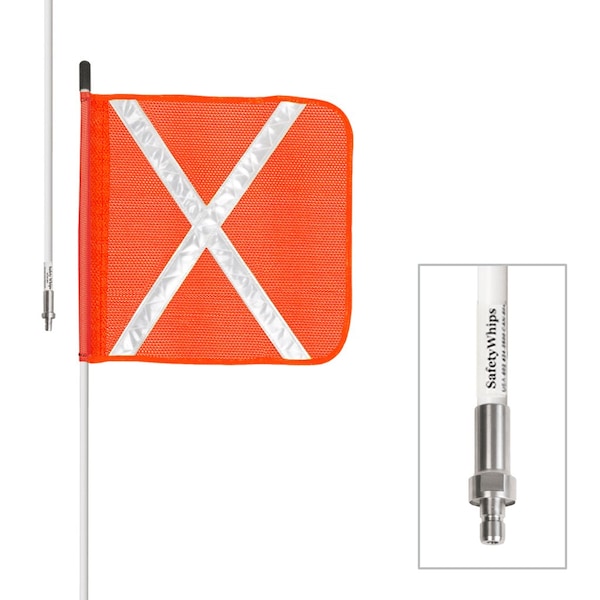 Safetywhips 10ft, 1 Piece, Non-powered, Quick Disconnect, Heavy Duty Whip with 16 in. Orange Mesh Flag, White X SW10QDNP-XW - main