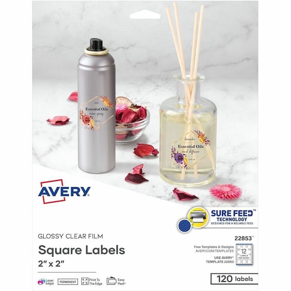 Avery reg Sure Feed Glossy Labels, No Color, 120PK AVE22853 - main