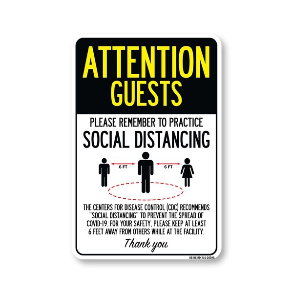 Signmission PSA Attention Guests Practice Social Distancing 10in X 7in Peel N Stick Wall Graphic, RD-710-25395 OS-NS-RD-710-25395 - main