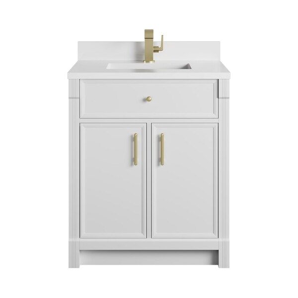 James Martin Vanities Bellshire 30" Sgl Vanity, Bright Wht, Sgl Hole 3 CM Wht Zeus Silestone Top and Matching Backsplash 660-V30-BW-1WZ - main