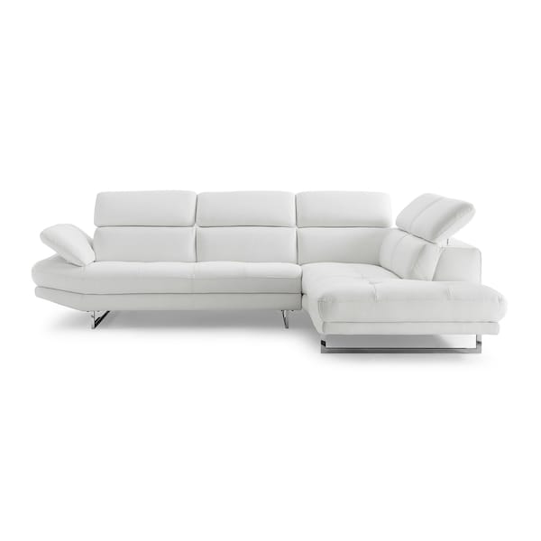 Homeroots 111" White Top Grain Leather Sofa Chaise With Silver Legs 320885 - main