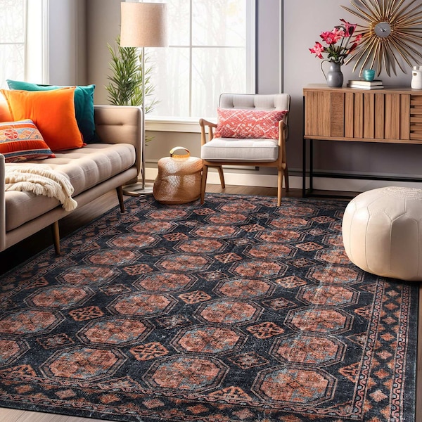 World Rug Gallery Transitional Moroccan Washable Non Slip Area Rug 5 ft x 7 ft Rust WR83RUST5X7 - main