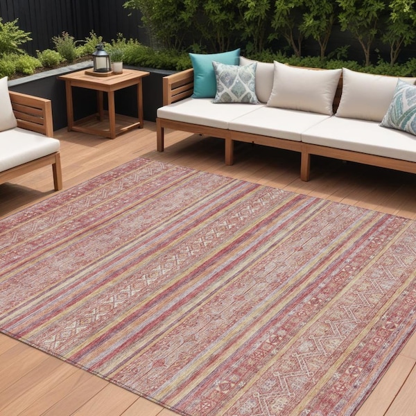 Homeroots 8' X 10' Rust And Coral Oriental Washable Indoor Outdoor Area Rug 616349 - main