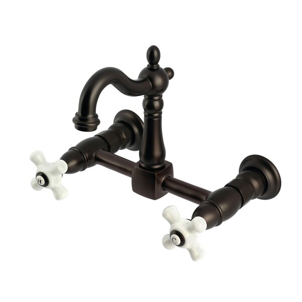 Kingston Brass Two-Handle Wall Mount Bridge Kitchen Faucet, Oil Rubbed Bronze KS2445PX - main
