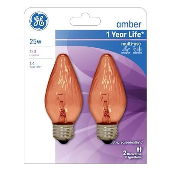 Ge Light Bulb, 25 W, F15 Lamp, E26 Medium Lamp Base, 120 Lumens, 2400 K Color Temp, Amber Light, 2PK 75339 - main