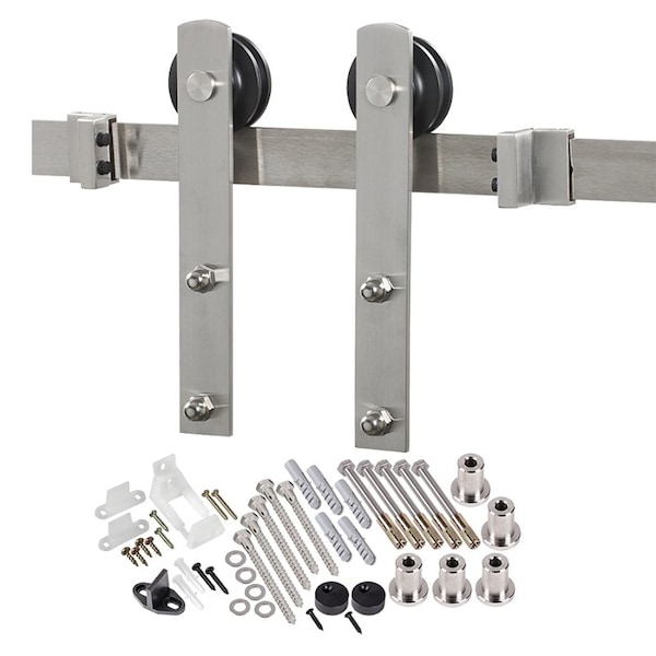 Renin Straight Strap Barn Door Hardware Kit, 78-3/4 in L Track, Steel, Stainless Steel, Wall BD100K-07800-SS - main