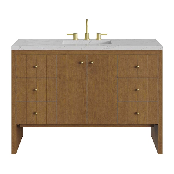 James Martin Vanities Hudson 48" Single Vanity, Honey Oak w/ 3 CM Ethereal Noctis Silestone Top 435-V48-HNO-3ENC - main