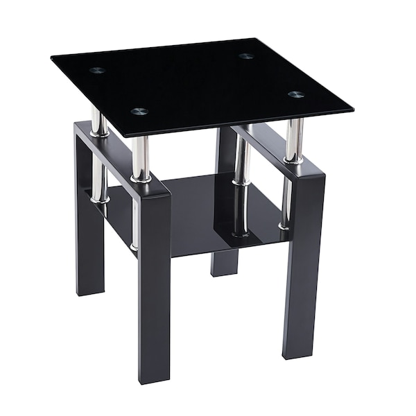 Homeroots Black Glass and Metal Square End Tables With Shelf 635676 - main