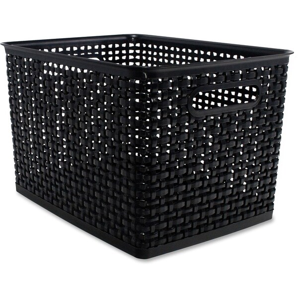 Advantus Weave Storage Bin, Plastic, Black, 13.5 in H, 10.5 in W, 2 PK AVT40328 - main