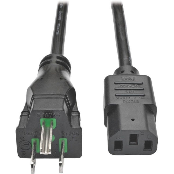 Eaton Tripp Lite Series Hospital-Grade Power Cord, NEMA 5-15P to C13 - Green Dot, 10A, 125V, 18 AWG, 8 P006-C08-HG10 - main