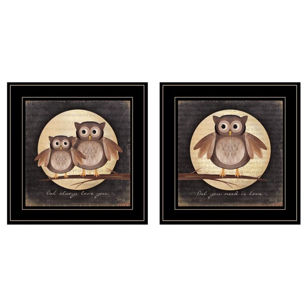 Homeroots Set Of Two Owl Always Love and Need You 2 Black Framed Print Wall Art, 2PK 406022 - main