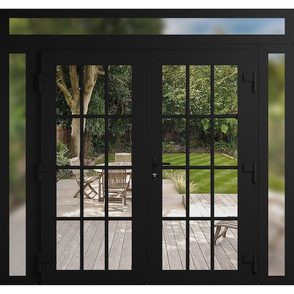 Vdomdoors Front Exterior Prehung Metal-Plastic Double Doors Clear Glass / MANUX 8355 Matte Black / Office Com MANUX8355DEXD-BLK-W16+72+16xH80+12-LH-I - main