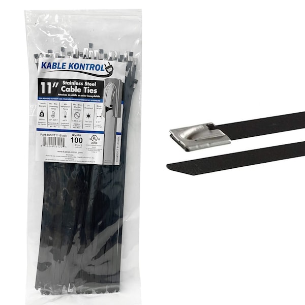 Kable Kontrol Cable Tie, 11 in L, 2.70 in Max Bundle Dia., Black, 304 Stainless Steel, 200 lb Strength, 100 PK SSCT-11-BLACK - main